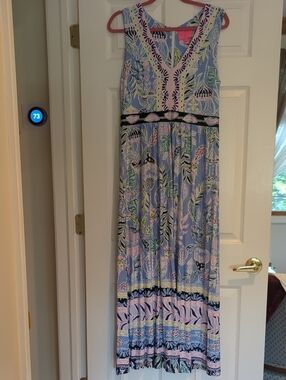 Lilly Pulitzer Blue and Pink Paisley V-Neck Dress
